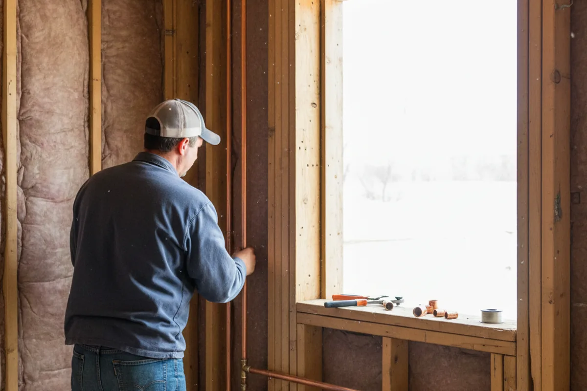 Licensed plumber running new copper supply lines in a Blodgett home