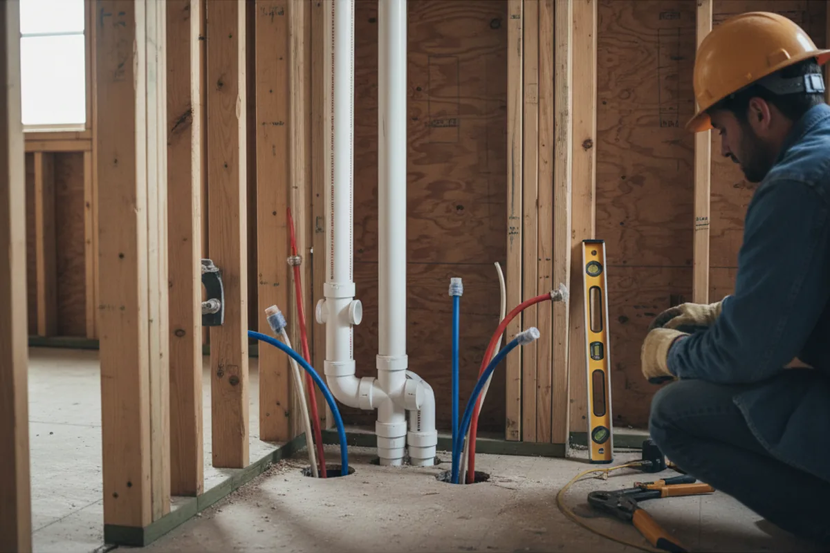 Drain and supply rough-in during Leak Detection in Blodgett
